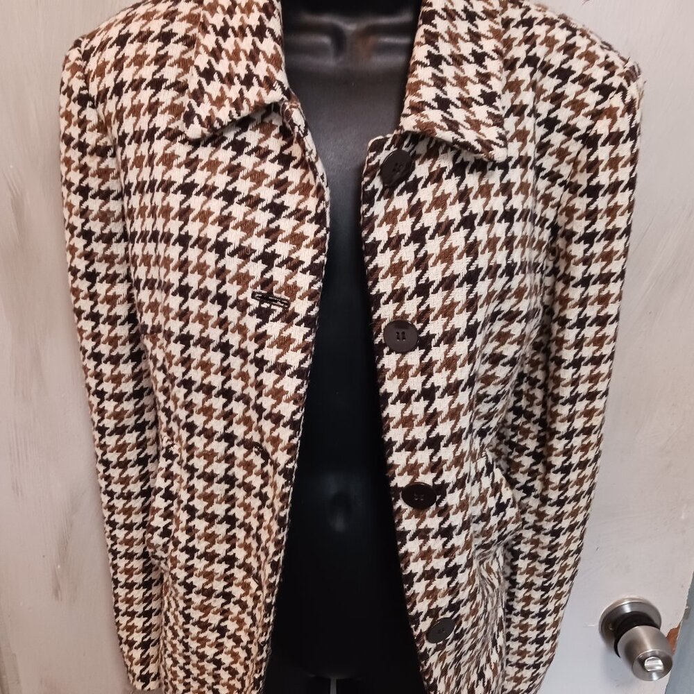 Classic Houndstooth Blazer Jacket - Brown & White
